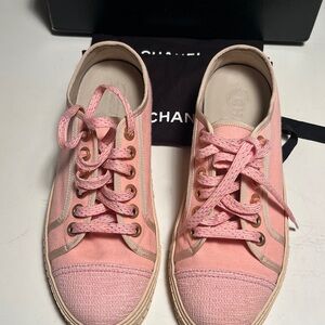 CHANEL Pink Canvas Sneakers